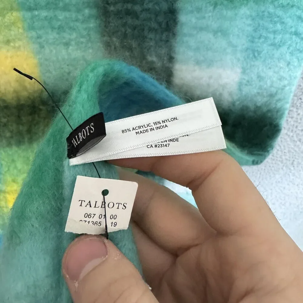 Talbots Scarf Womens 16x72 Blue Green Plaid Acrylic Nylon‎ Blend NWT